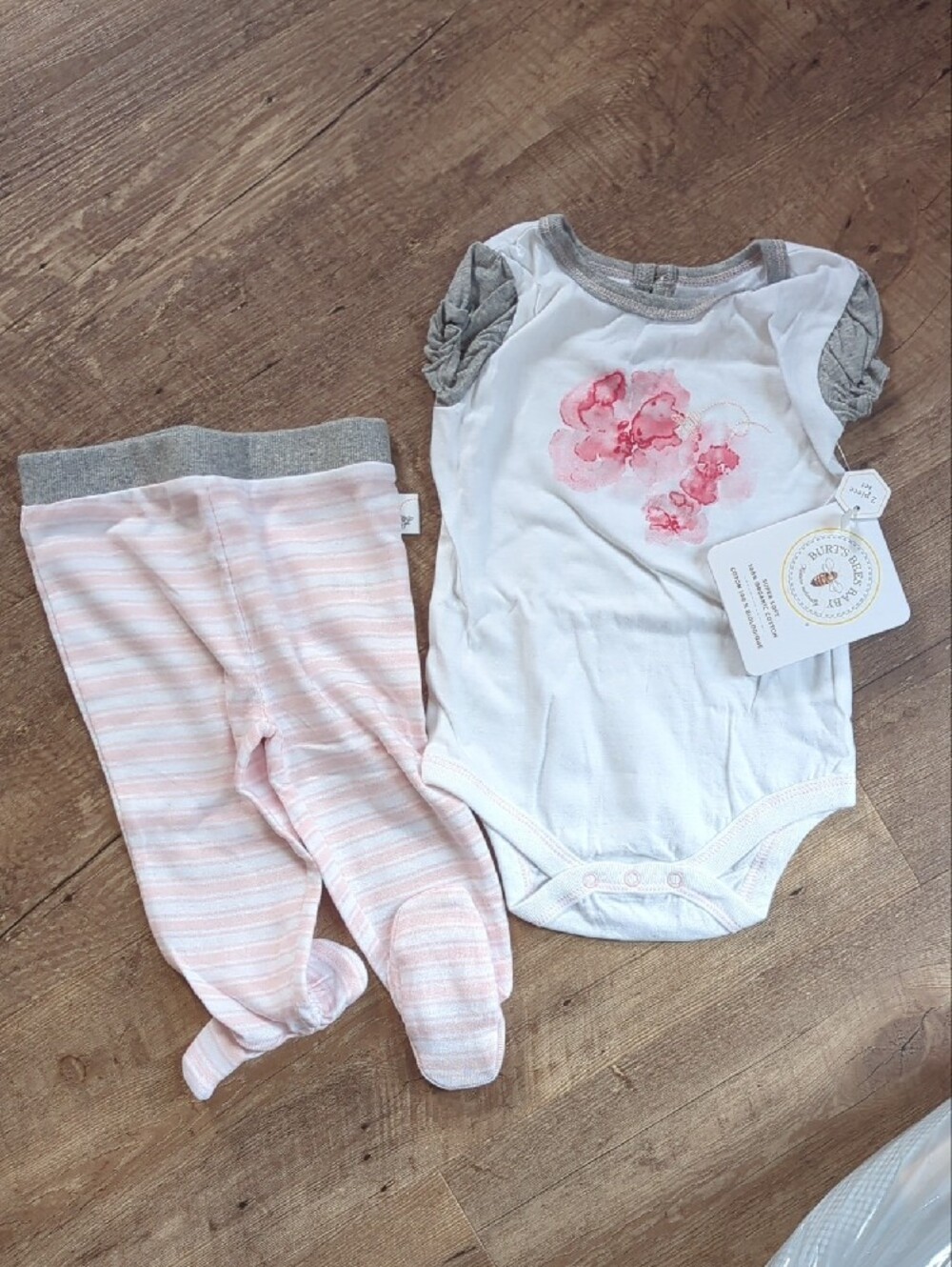 Burt's Bees Baby Pink Floral Bodysuit & Footed Pants Set
